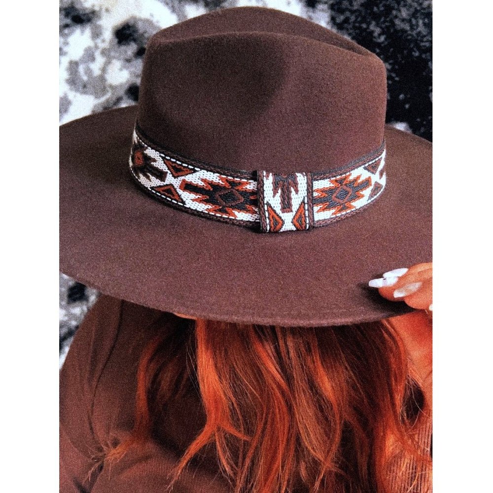 Hat. Dark Brown Felt. Southwestern Pattern Band. NWT - Picture 3 of 5